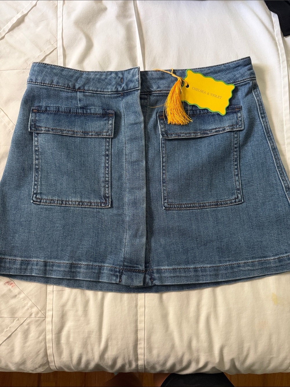 Chelsea & Violet Medium Blue Denim Pocket Mini Skirt